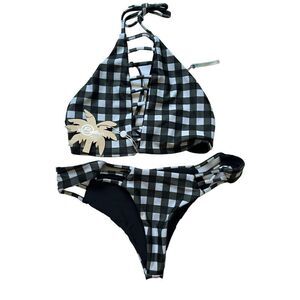 Bettinis Green and White Halter Bikini